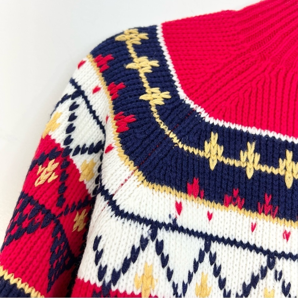 Vintage 80s 90s red white blue fair isle knit ski sweater M - Picture 8 of 10